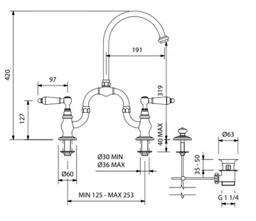 CARUSO - 3 hole bridge mixer with automatic pop-up waste by Park Avenue - view 3